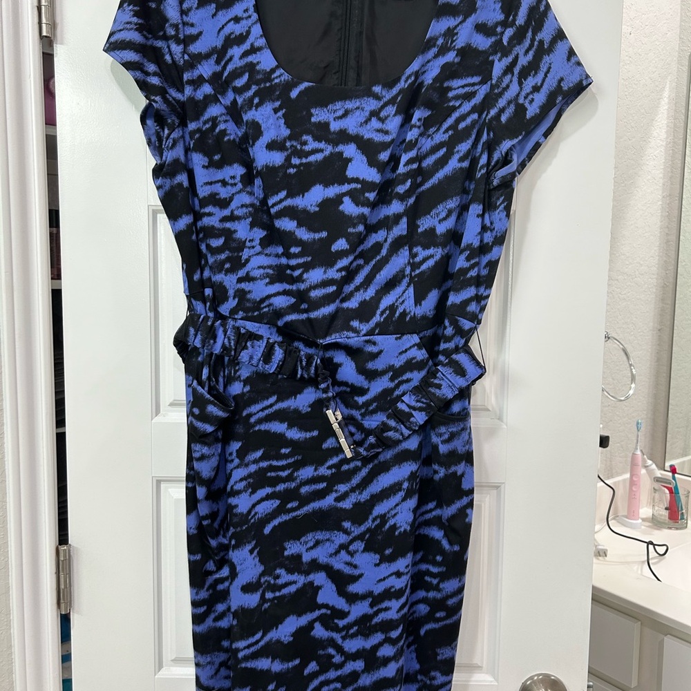 Michael Kors Purple and Black Sheath Midi Dress